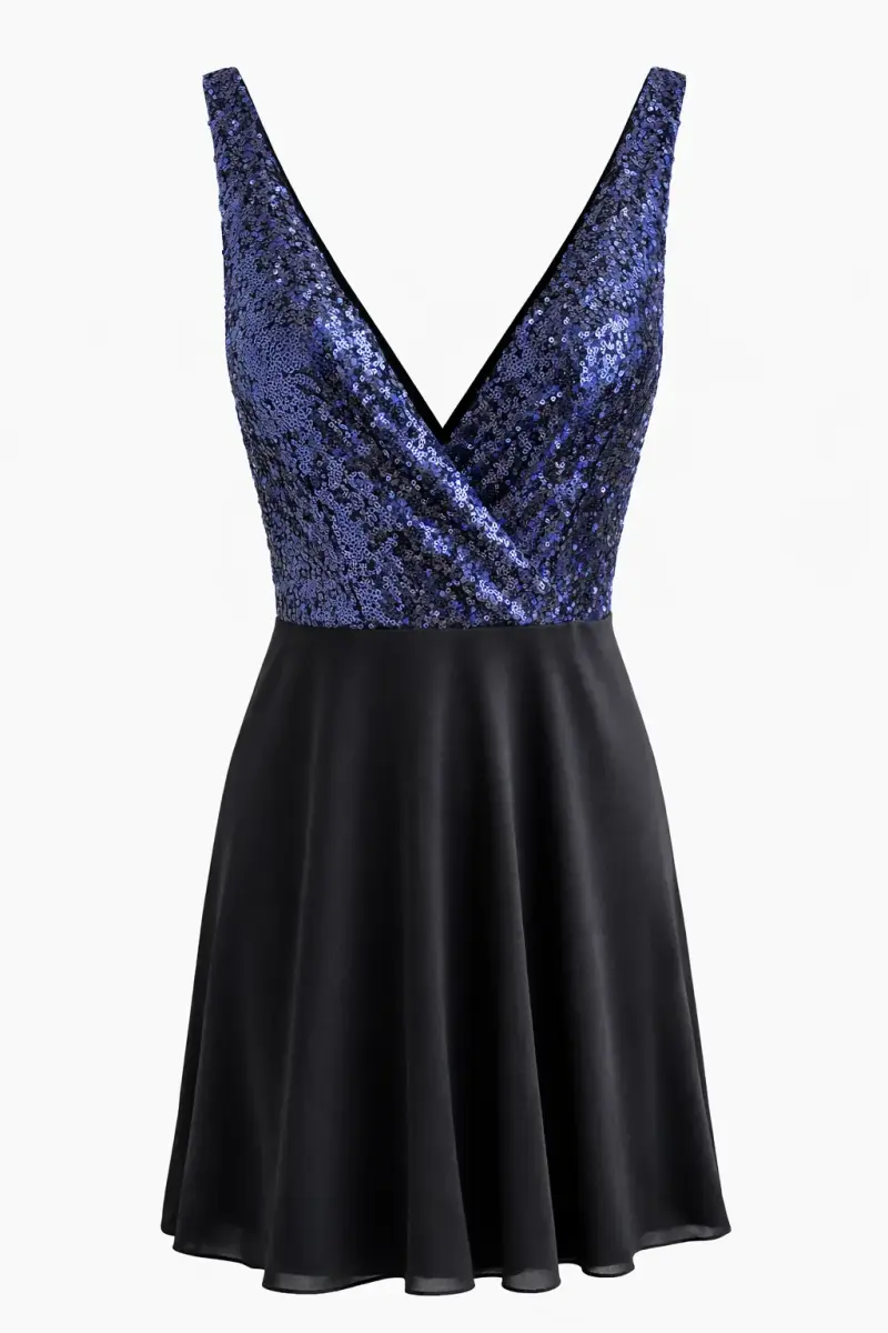 Vestido de fiesta lentejuelas azul y negro - 1
