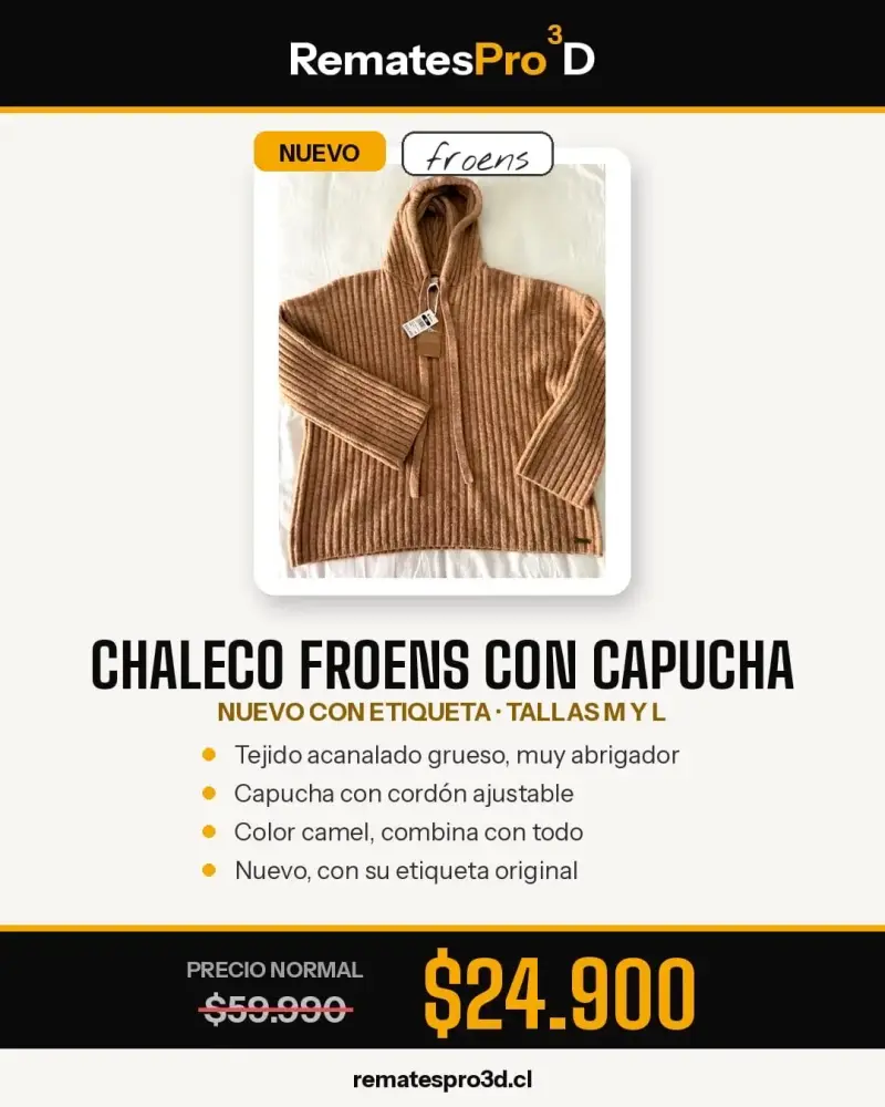 Chaleco Froens con capucha camel nuevo