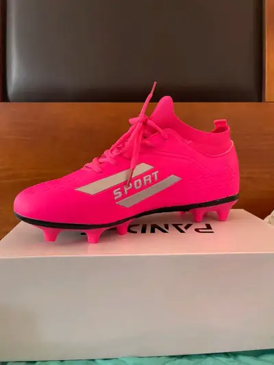 Botines de fútbol rosa y amarillo para césped - miniatura 1