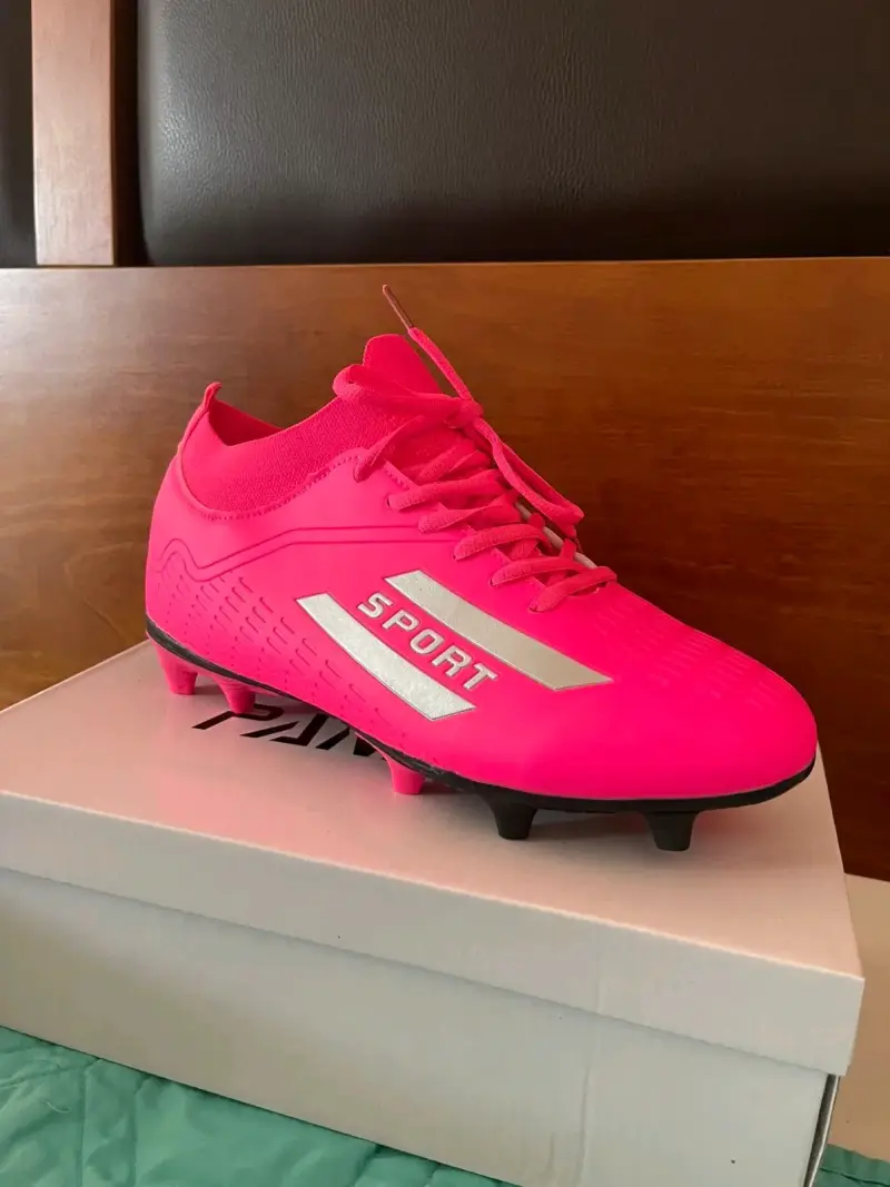 Botines de fútbol rosa y amarillo para césped - 5
