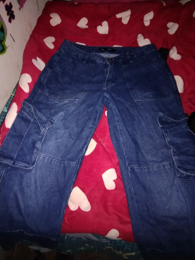 Pantalones cargo de mezclilla azul para hombre - 1