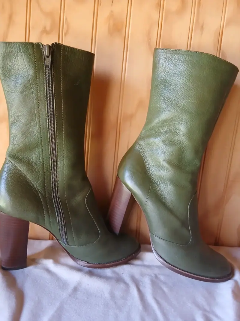 Botas de cuero verde con tacón alto - 4
