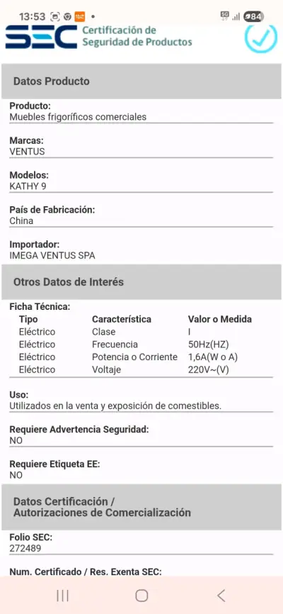 Vitrina refrigerada Ventus Kathy 9 para alimentos - miniatura 4