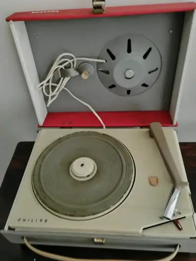 Tocadiscos portátil vintage Philips rojo - miniatura 2