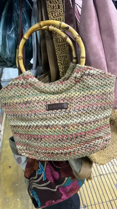 Bolso tejido Rosetti con asas de bambú - miniatura 1