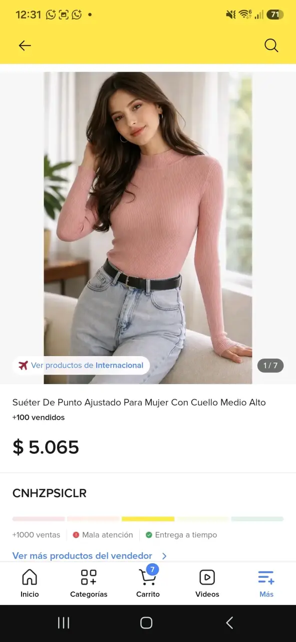 Suéter de punto ajustado rosa para mujer