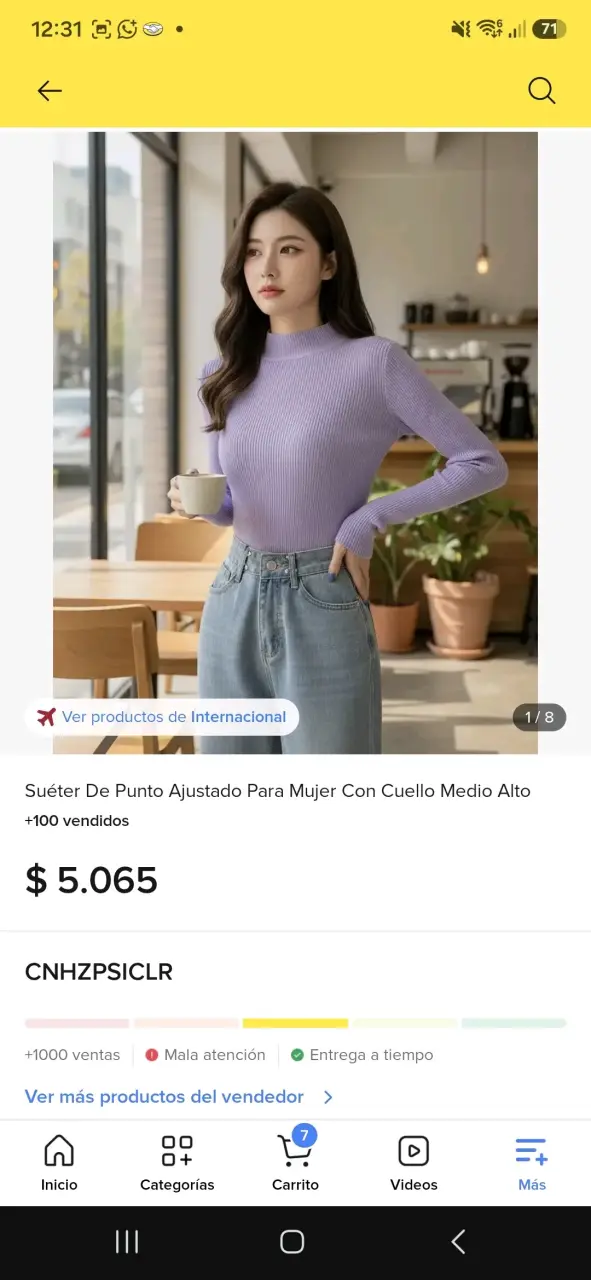 Suéter de Punto Ajustado Lila para Mujer