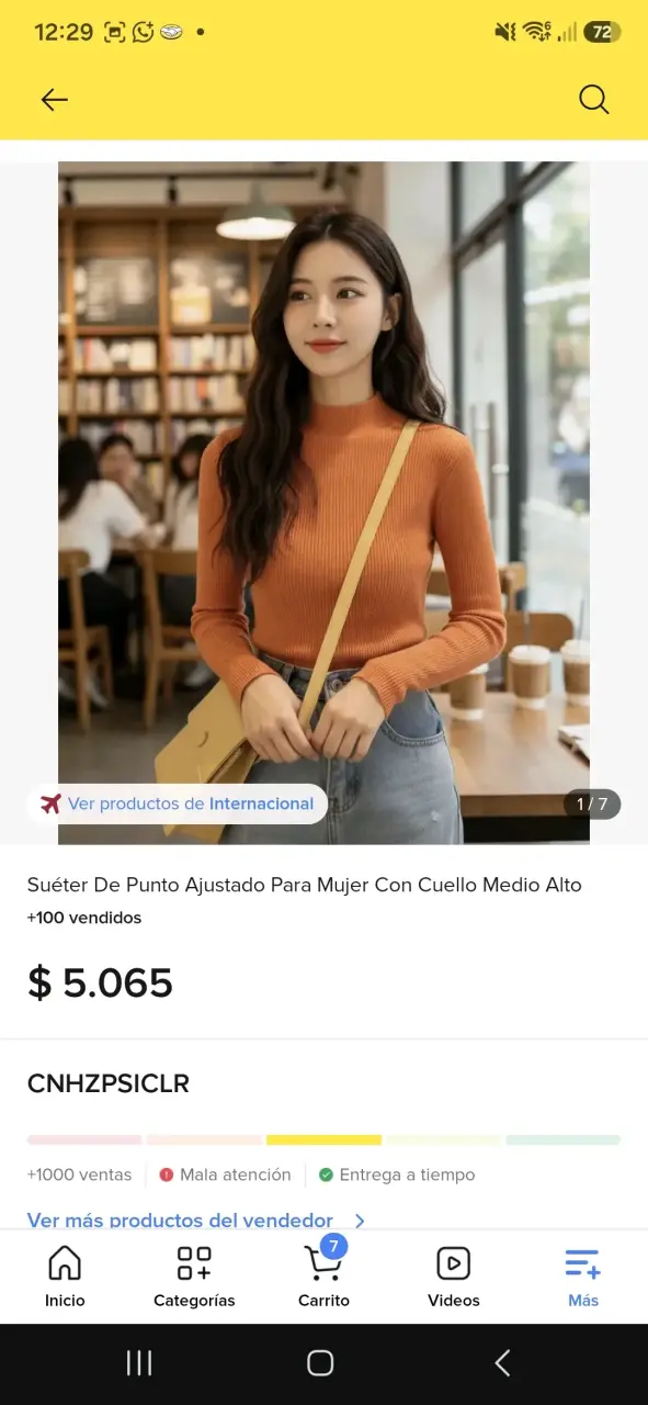 Suéter de punto ajustado para mujer color naranja