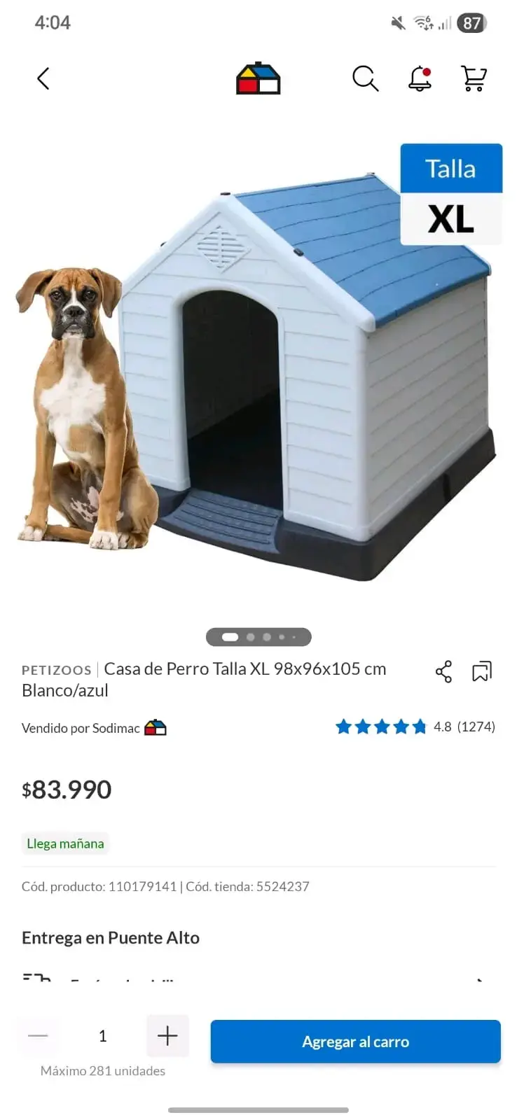 Casa de perro Petizoos XL blanca y azul - 1
