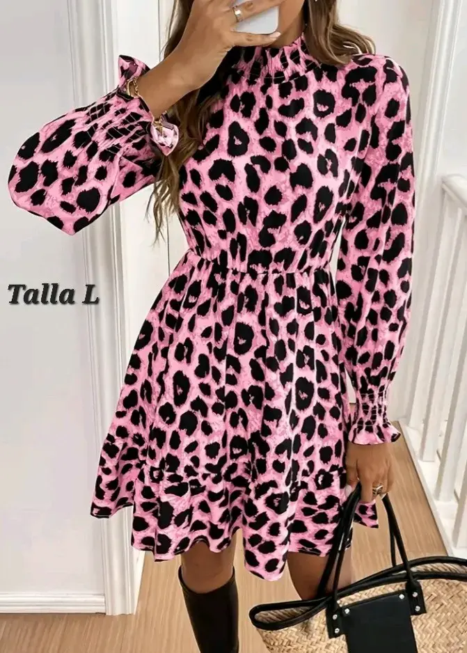 Vestido corto estampado animal print rosa - 1