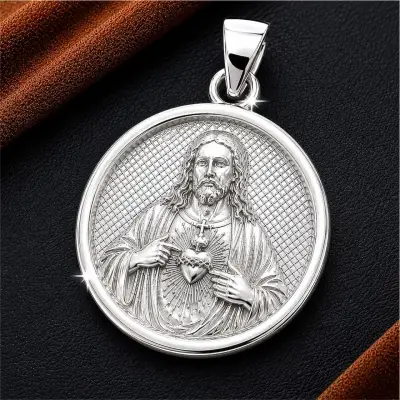 Medalla de Sagrado Corazon de Jesús De Plata - miniatura 1