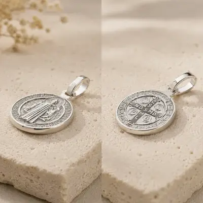 Medalla de San Benito De Plata Ley 925 10mm - miniatura 3