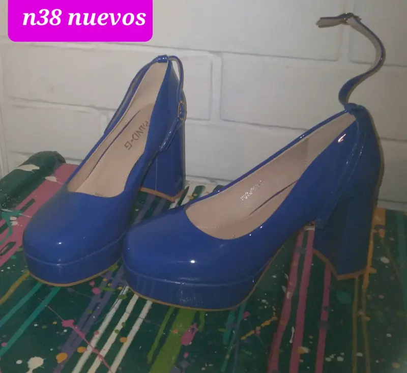 Zapatos de tacón beige y azul talla 38 nuevos - 3