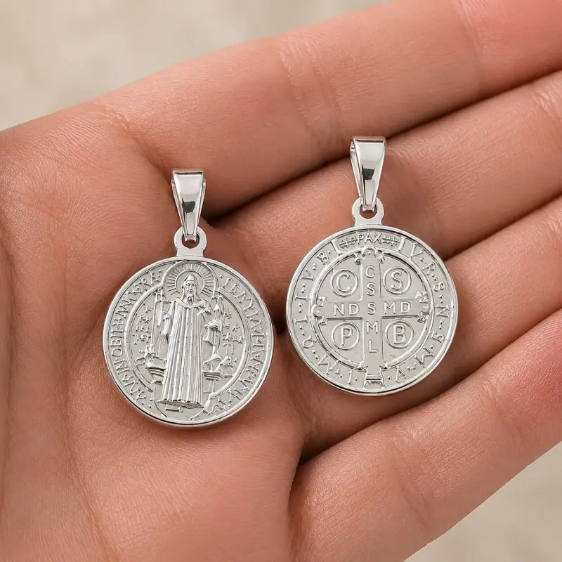 Medalla de San Benito en Plata 17mm - 3