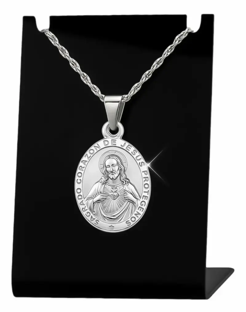 Medalla Sagrado Corazón de Jesús De Plata + Cadena - 1