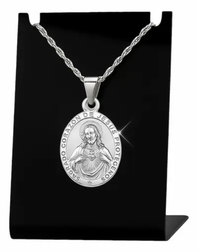 Medalla Sagrado Corazón de Jesús De Plata + Cadena - miniatura 1