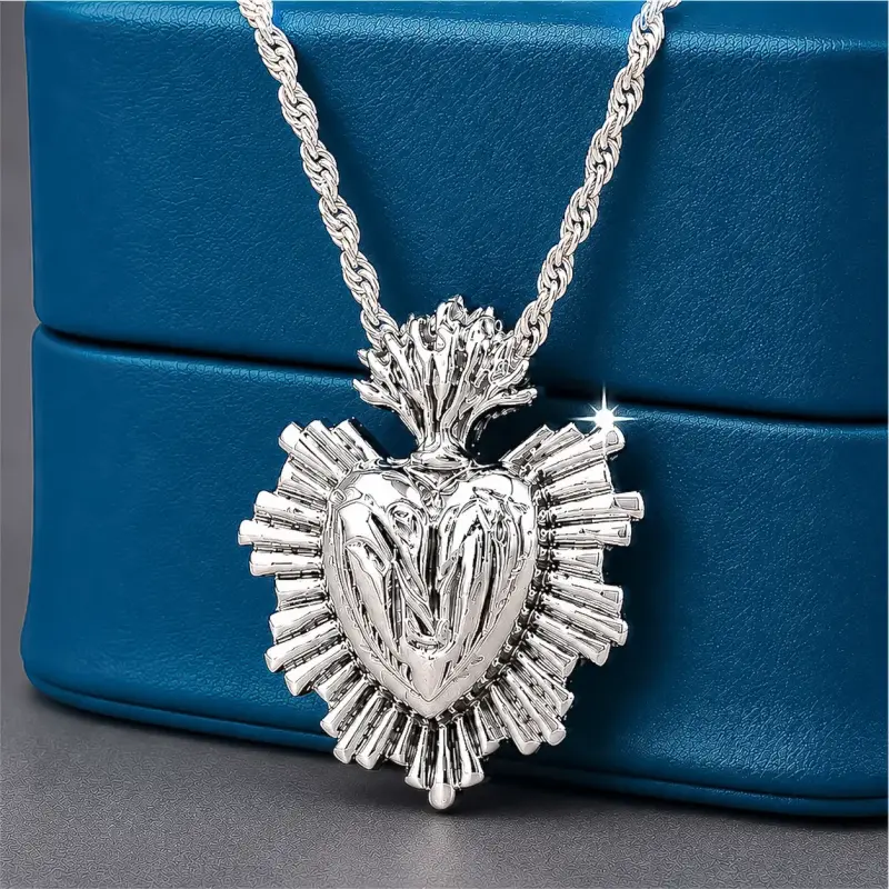 Colgante Sagrado Corazón Detente De Plata + Cadena - 1