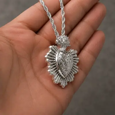 Colgante Sagrado Corazón Detente De Plata + Cadena - miniatura 3
