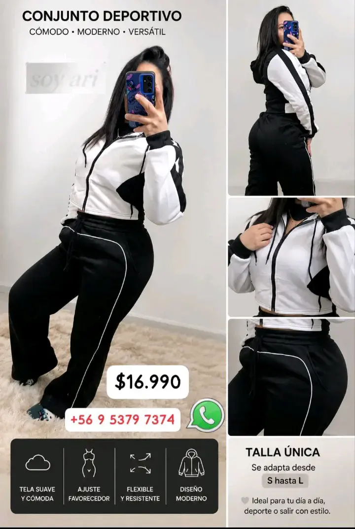 Conjunto deportivo blanco y negro cómodo