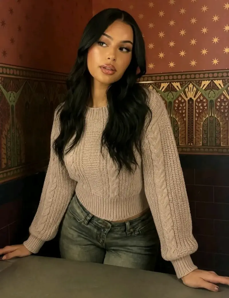 Suéter de punto beige para mujer - 1
