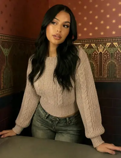 Suéter de punto beige para mujer - miniatura 1
