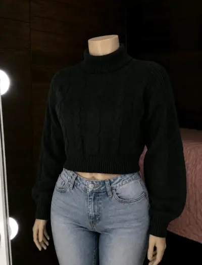 Suéter negro de punto para mujer - miniatura 2