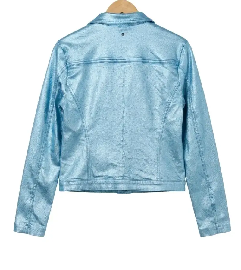 Chaqueta de cuero sintético azul metálico para mujer - 2