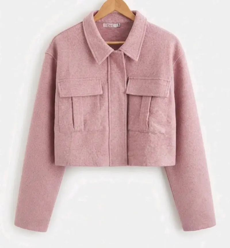Chaqueta corta de lana rosa para mujer - 1