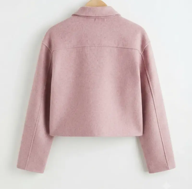 Chaqueta corta de lana rosa para mujer - 2