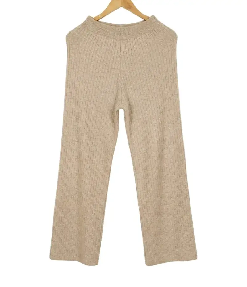 Pantalones de punto beige para mujer - 1
