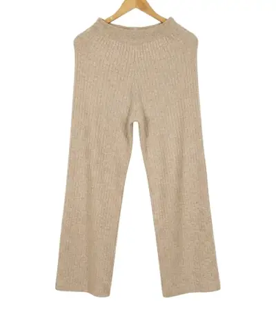 Pantalones de punto beige para mujer - miniatura 1