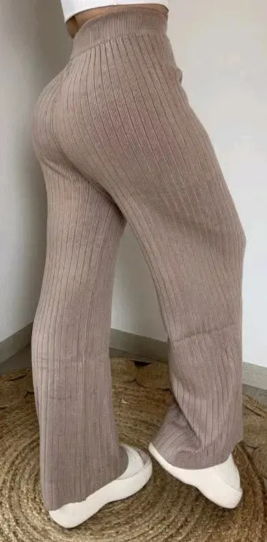 Pantalones de punto beige para mujer - 2