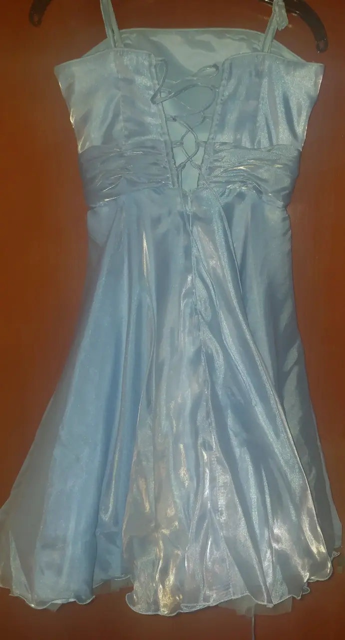 Vestido de fiesta azul satinado con tirantes - 1