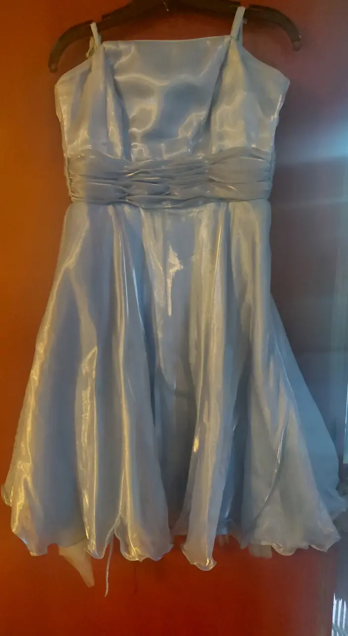 Vestido de fiesta azul satinado con tirantes - 2