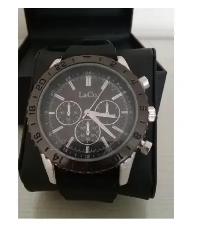 Reloj cronógrafo negro L&Co con correa de silicona - miniatura 1