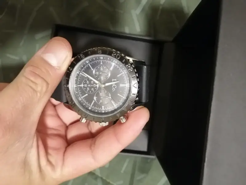 Reloj cronógrafo negro L&Co con correa de silicona - 6