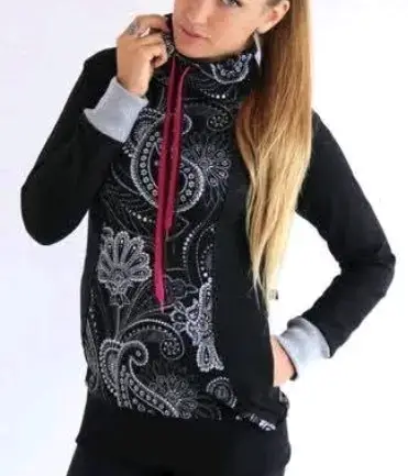 Polerón negro con diseño floral y capucha - miniatura 3