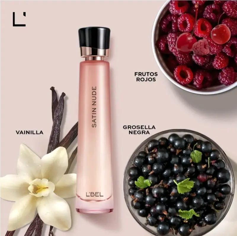 Perfume L'Bel Satin Nude con aroma a vainilla y frutos rojos