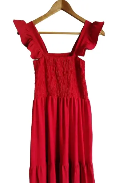 Vestido largo rojo con volantes - miniatura 1