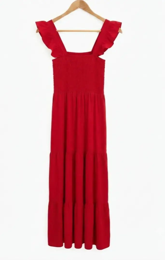 Vestido largo rojo con volantes - 2