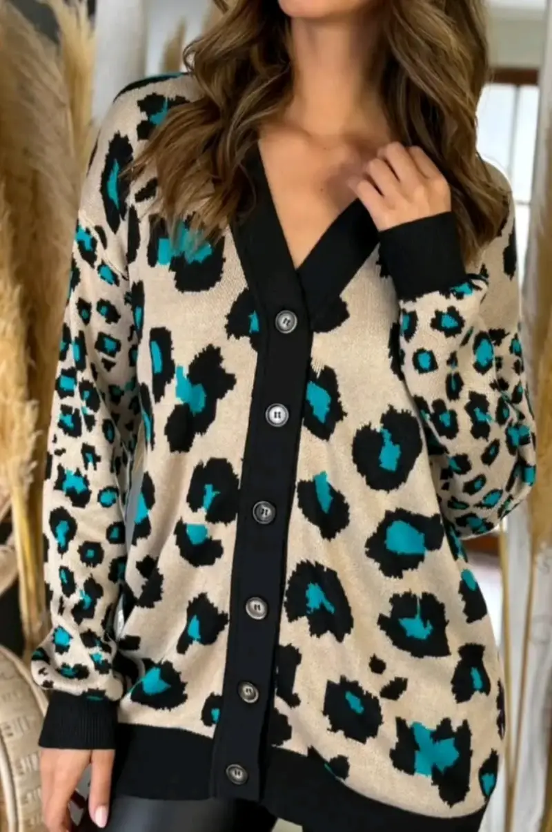 Cárdigan de Leopardo con Botones para Mujer - 3