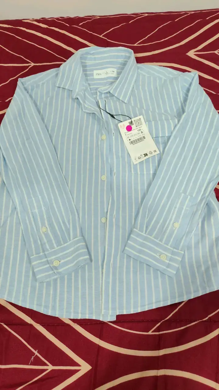 Camisa Rayada Azul para Niños Zara Talla 7 - 1