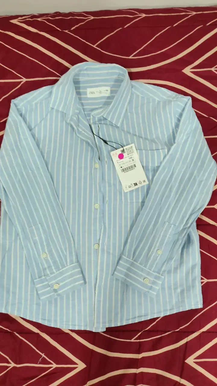 Camisa Rayada Azul para Niños Zara Talla 7 - 2