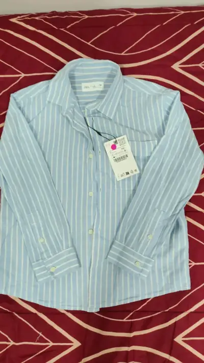 Camisa Rayada Azul para Niños Zara Talla 7 - miniatura 2