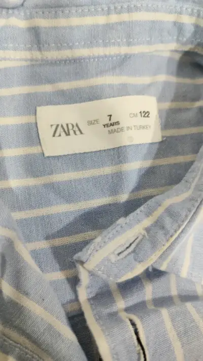 Camisa Rayada Azul para Niños Zara Talla 7 - miniatura 3
