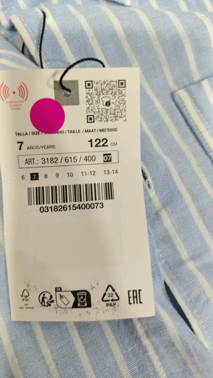 Camisa Rayada Azul para Niños Zara Talla 7 - 4