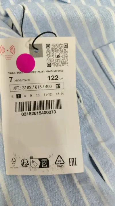 Camisa Rayada Azul para Niños Zara Talla 7 - miniatura 4
