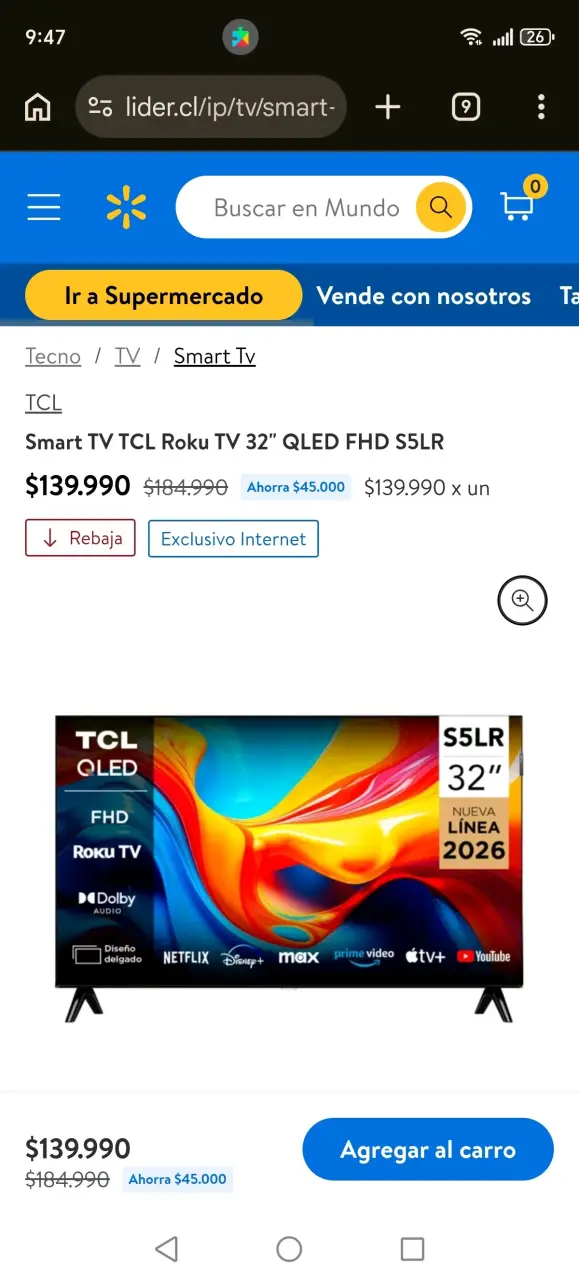 Smart TV LED 32 pulgadasTCL con Google TV