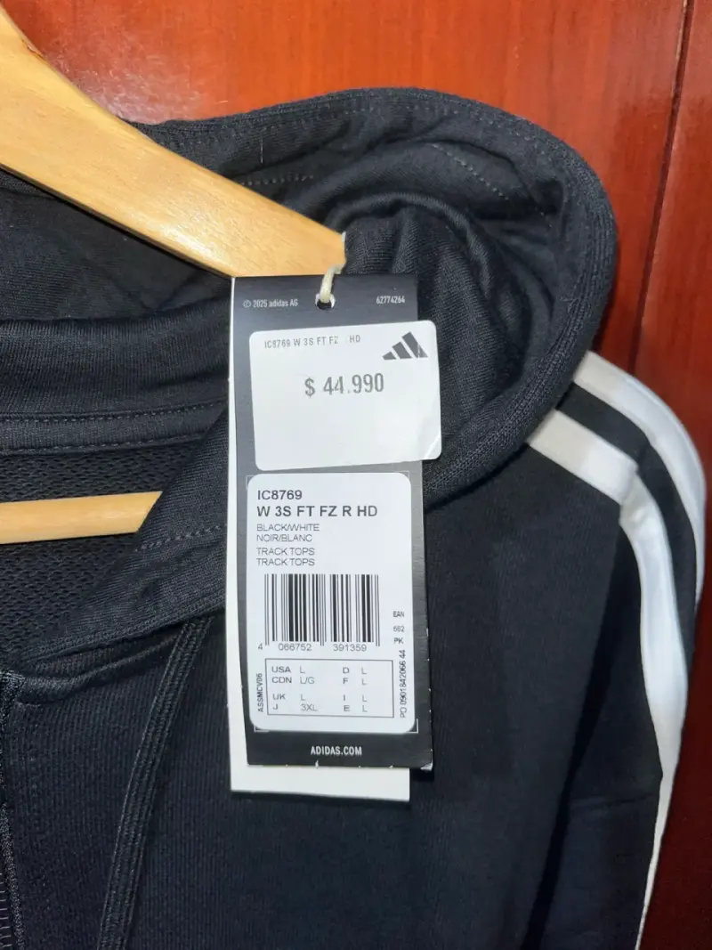Polerón Adidas negro con cierre - TALLA L - NUEVO - 3