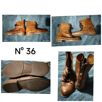 Botas de cuero marrón talla 36 con cierre lateral - miniatura 1